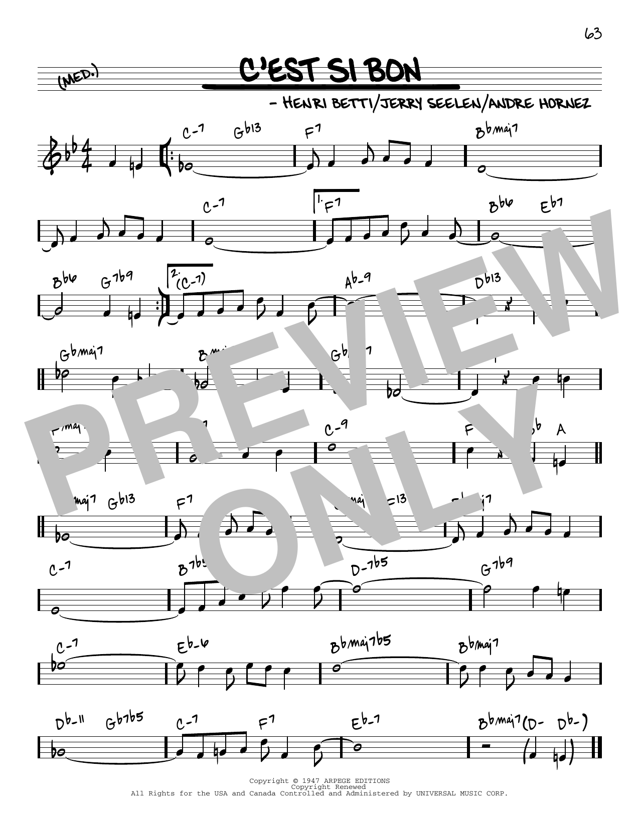 Eartha Kitt C'est Si Bon [Reharmonized version] (arr. Jack Grassel) sheet music notes and chords arranged for Real Book – Melody & Chords