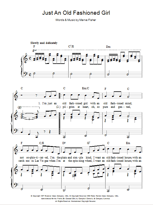 Learn to play Eartha Kitt Just An Old Fashioned Girl sheet music for Piano, Vocal & Guitar Chords in minutes. Price: 7.8900$ Eartha Kitt Just An Old Fashioned Girl sheet music notes and chords arranged for Piano, Vocal & Guitar Chords