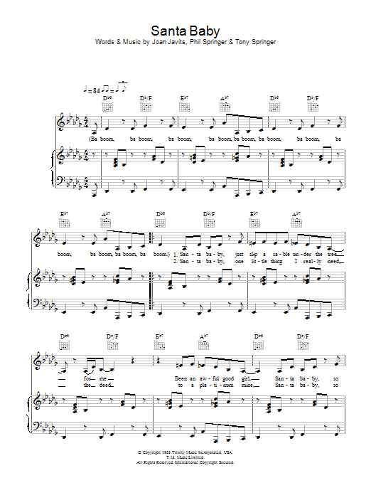 Eartha Kitt Santa Baby sheet music notes and chords. Download Printable PDF.