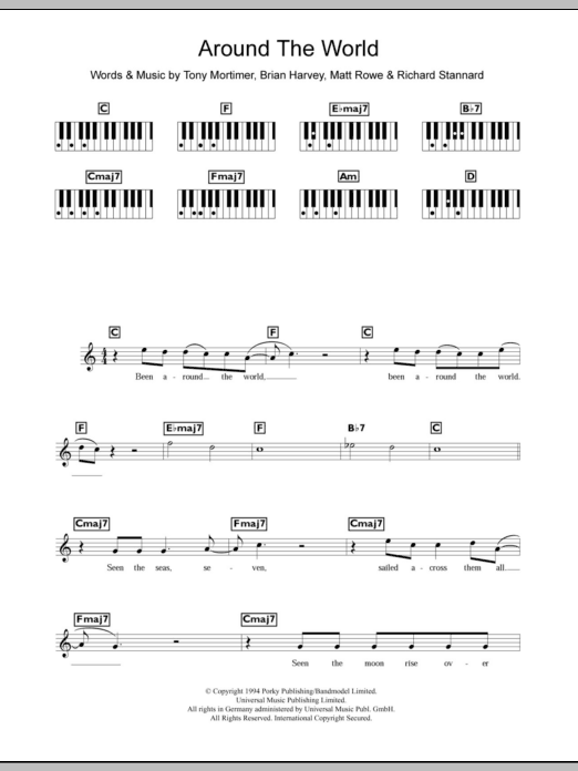 Learn to play East 17 Around The World sheet music for Piano Chords/Lyrics in minutes. Price: 4.4900$ East 17 Around The World sheet music notes and chords arranged for Piano Chords/Lyrics