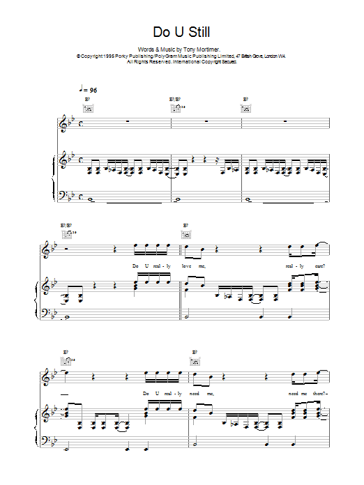 East 17 Do U Still sheet music notes and chords arranged for Piano, Vocal & Guitar Chords