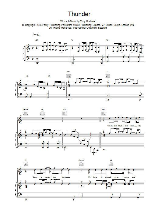 East 17 Thunder sheet music notes and chords arranged for Piano, Vocal & Guitar Chords