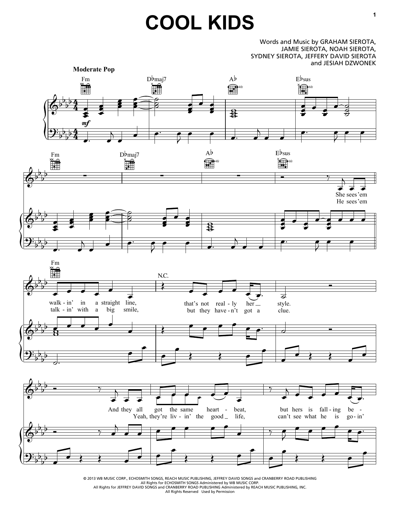 Echosmith Cool Kids sheet music notes and chords. Download Printable PDF.