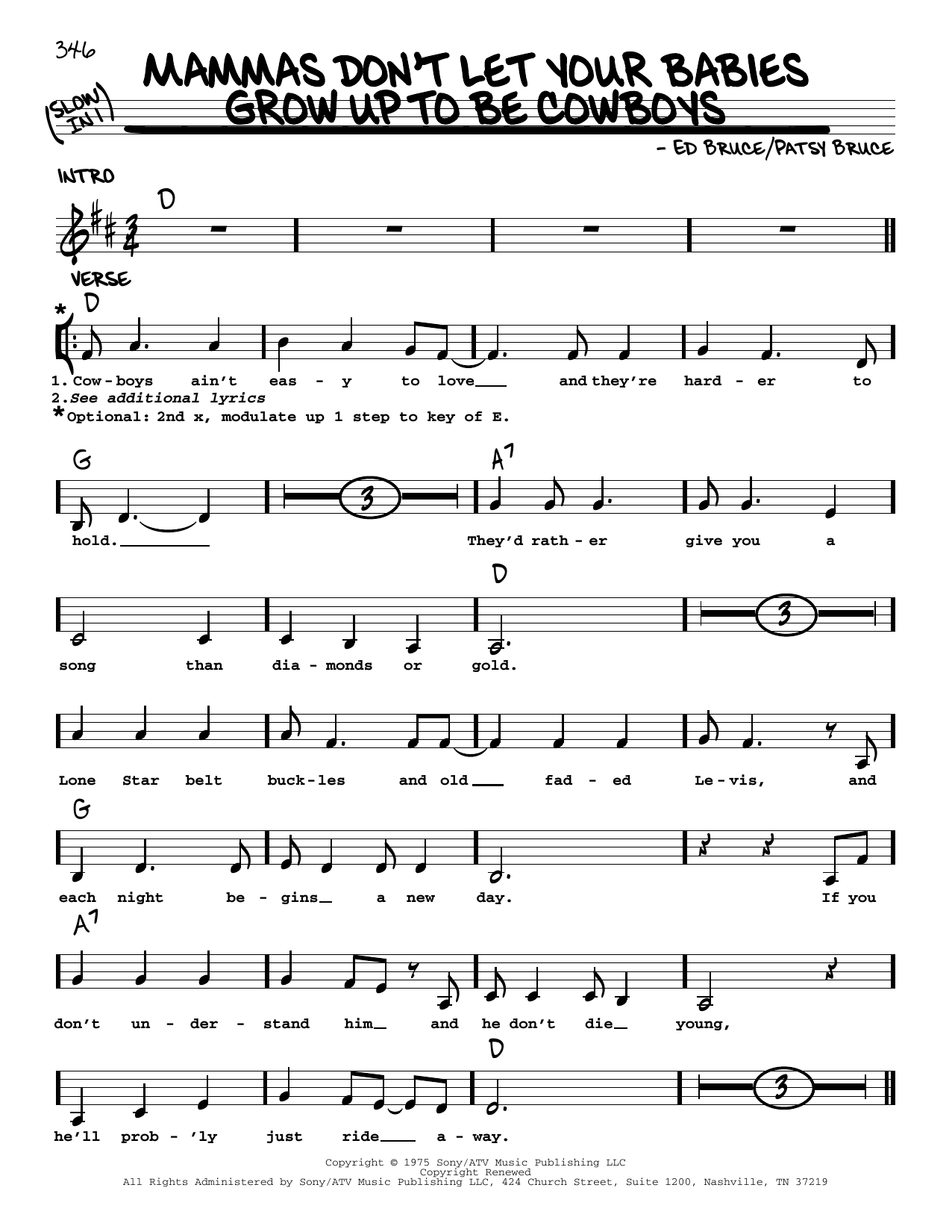 Ed Bruce Mammas Don't Let Your Babies Grow Up To Be Cowboys sheet music notes and chords. Download Printable PDF.