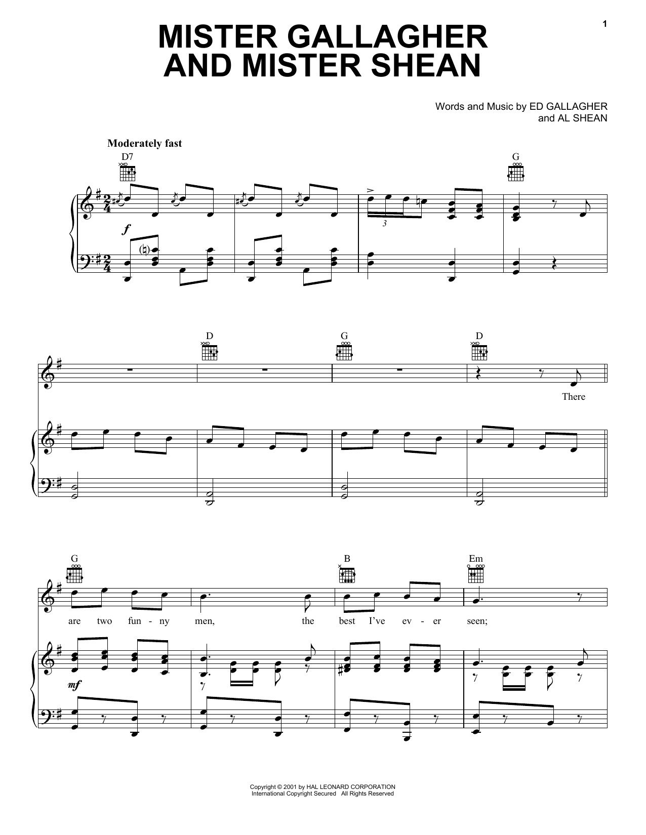 Ed Gallagher and Al Shean Mister Gallagher And Mister Shean sheet music notes and chords arranged for Piano, Vocal & Guitar Chords (Right-Hand Melody)
