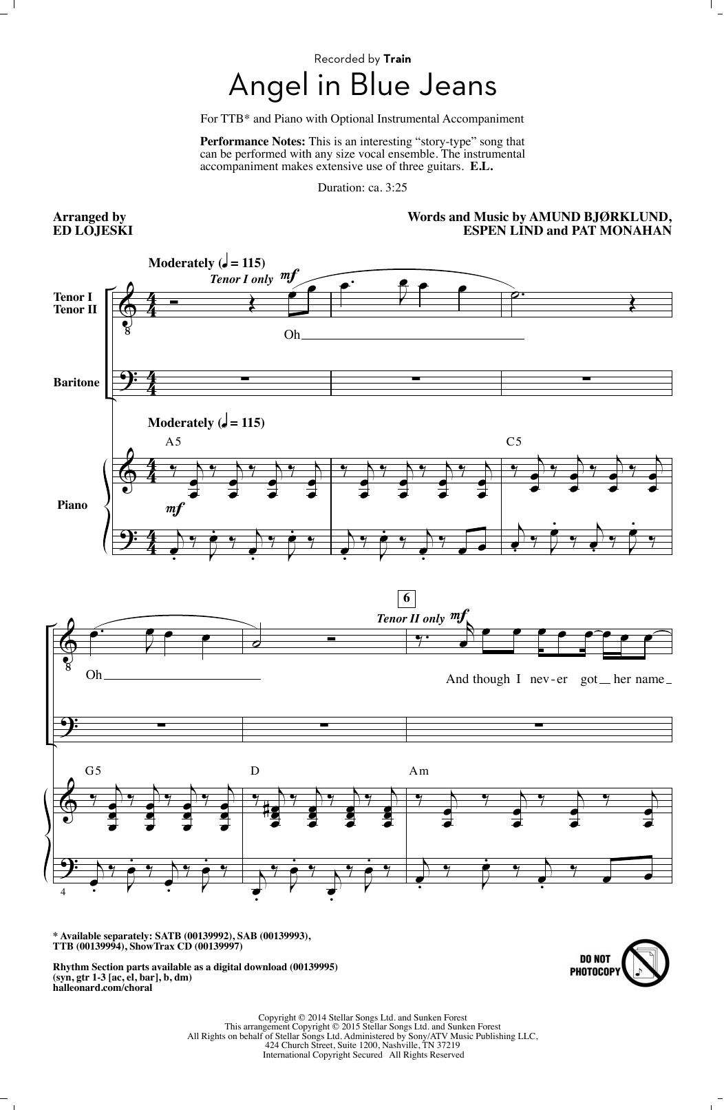 Train Angel In Blue Jeans (arr. Ed Lojeski) sheet music notes and chords. Download Printable PDF.