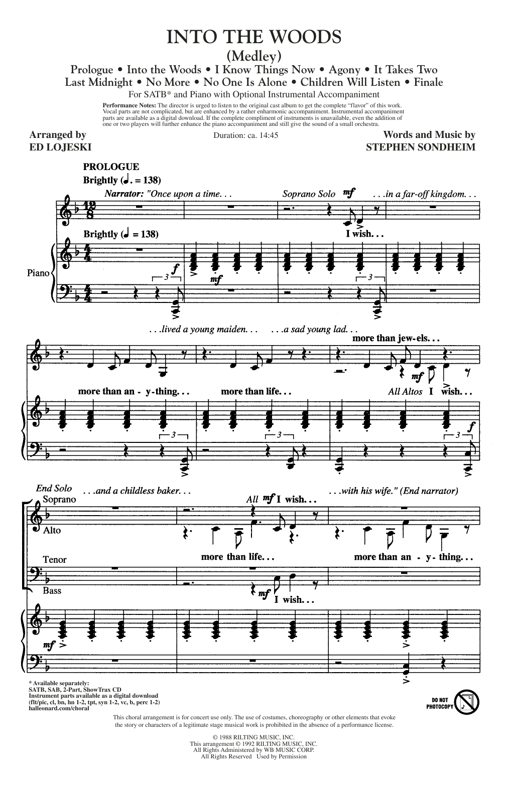 Ed Lojeski Into The Woods (Medley) sheet music notes and chords arranged for SATB Choir