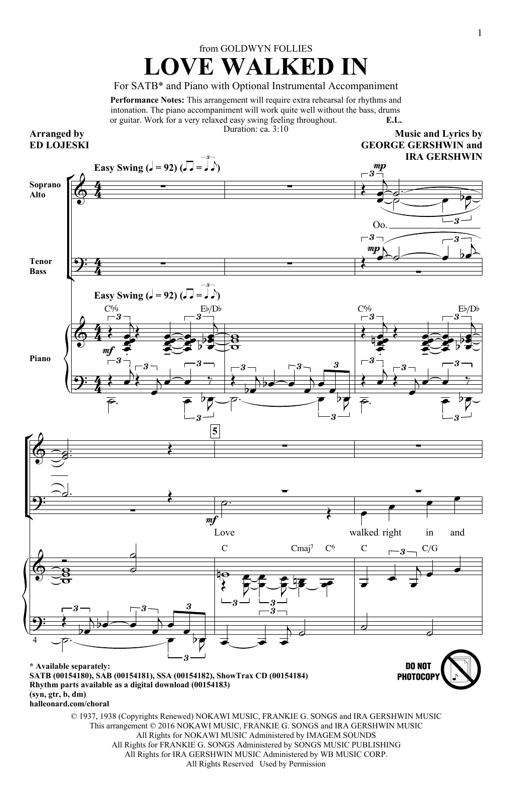 Ed Lojeski Love Walked In sheet music notes and chords. Download Printable PDF.