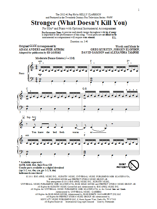 Ed Lojeski Stronger (What Doesn't Kill You) sheet music notes and chords. Download Printable PDF.