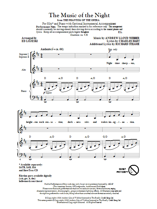 Ed Lojeski The Music Of The Night (from The Phantom Of The Opera) sheet music notes and chords. Download Printable PDF.