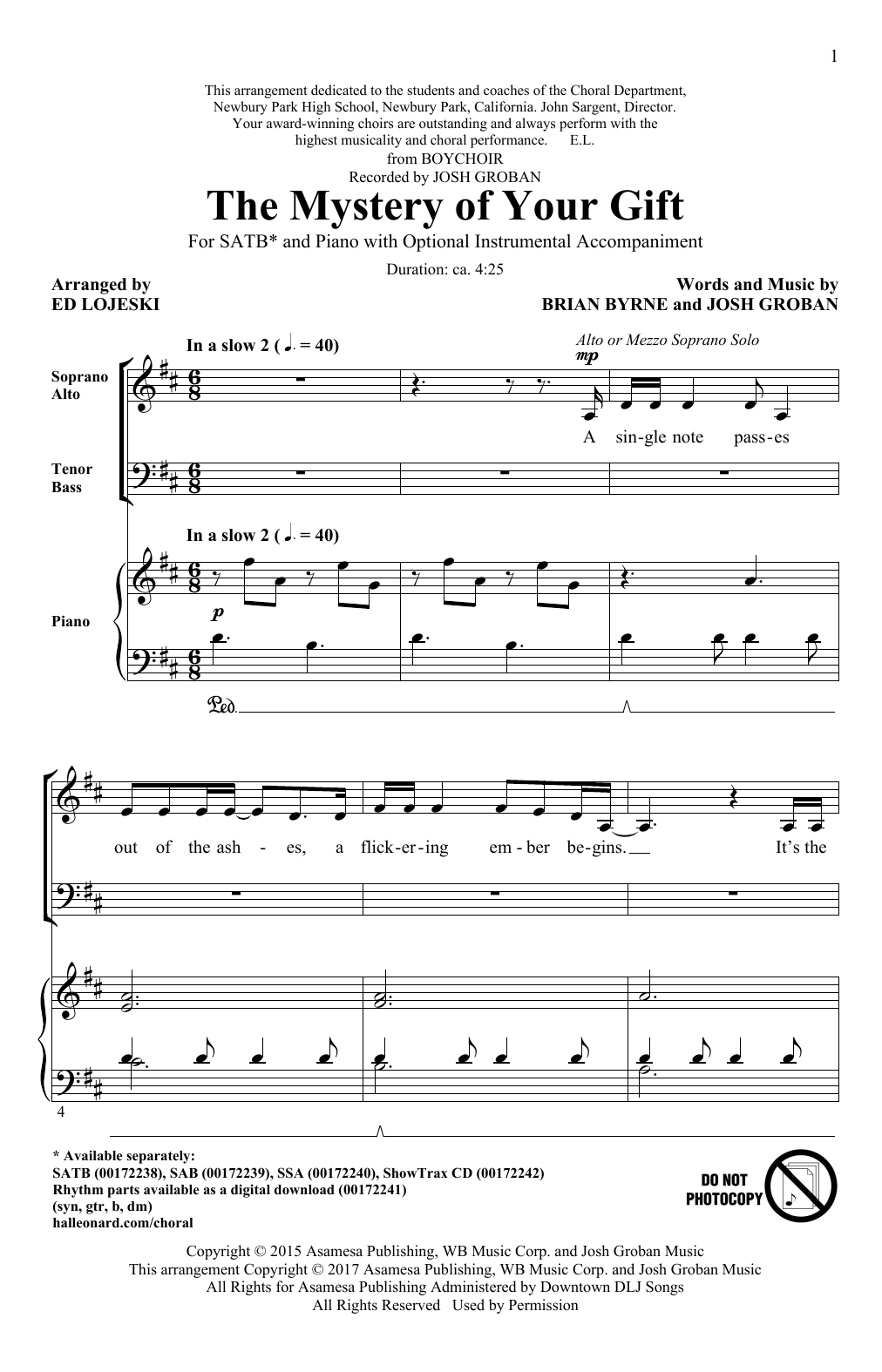 Ed Lojeski The Mystery Of Your Gift sheet music notes and chords. Download Printable PDF.