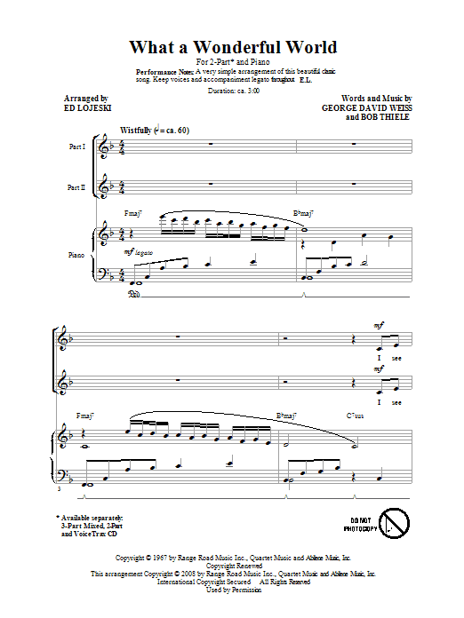 Ed Lojeski What A Wonderful World sheet music notes and chords. Download Printable PDF.