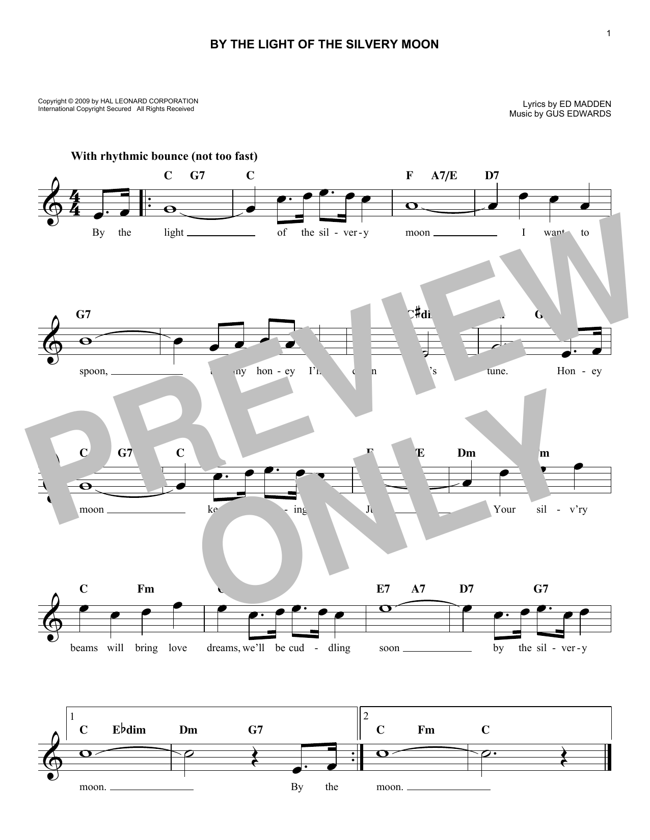 Ed Madden By The Light Of The Silvery Moon sheet music notes and chords. Download Printable PDF.