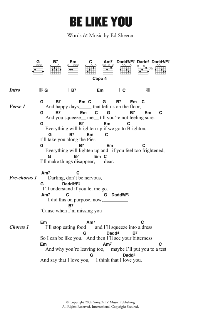 Ed Sheeran Be Like You sheet music notes and chords. Download Printable PDF.