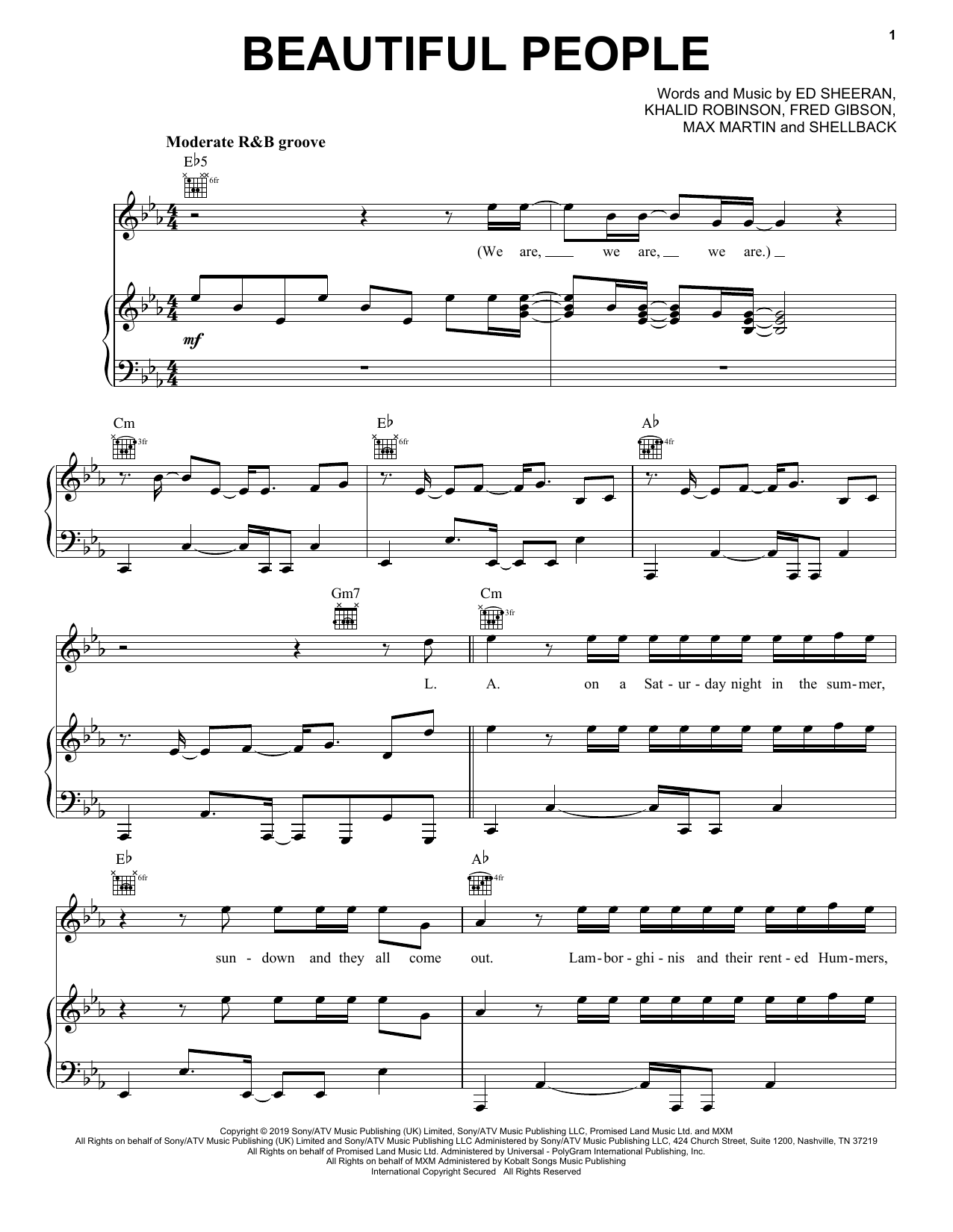 Ed Sheeran Beautiful People (feat. Khalid) sheet music notes and chords. Download Printable PDF.