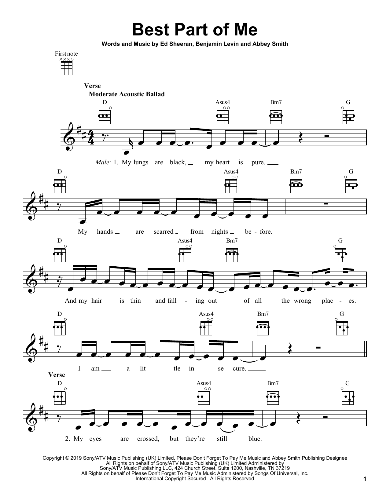 Ed Sheeran Best Part of Me (feat. YEBBA) sheet music notes and chords. Download Printable PDF.