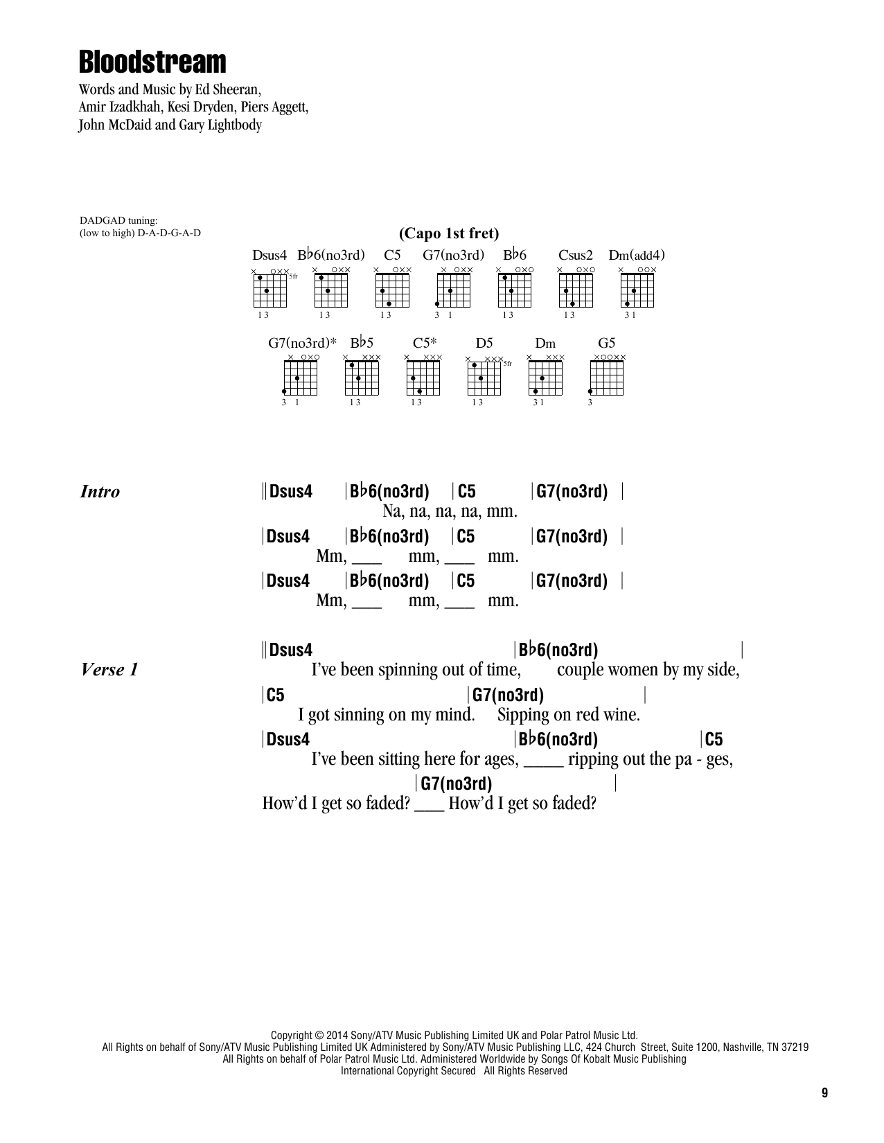 Ed Sheeran Bloodstream sheet music notes and chords. Download Printable PDF.