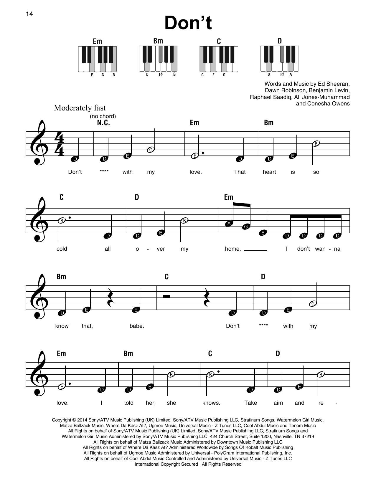 Ed Sheeran Don't sheet music notes and chords. Download Printable PDF.