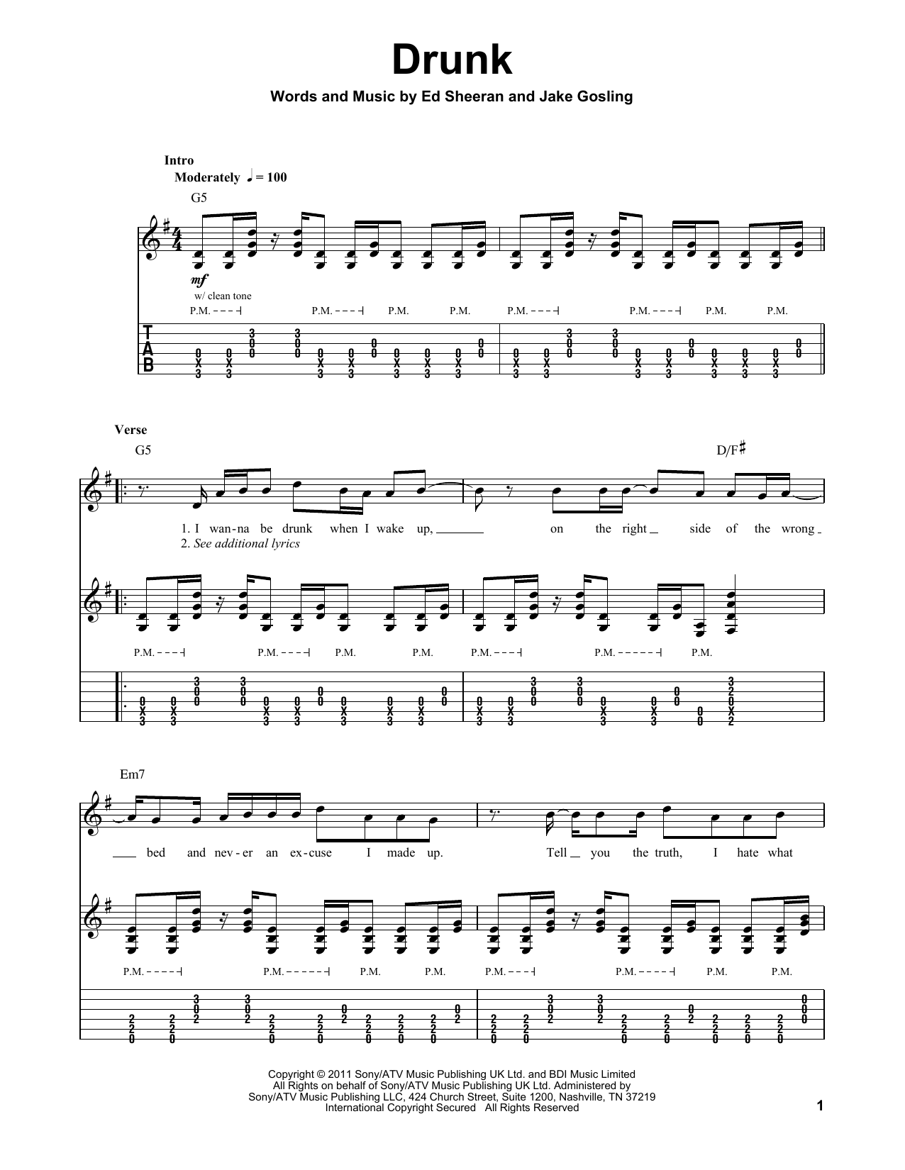 Ed Sheeran Drunk sheet music notes and chords. Download Printable PDF.