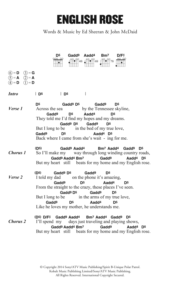 Ed Sheeran English Rose sheet music notes and chords. Download Printable PDF.