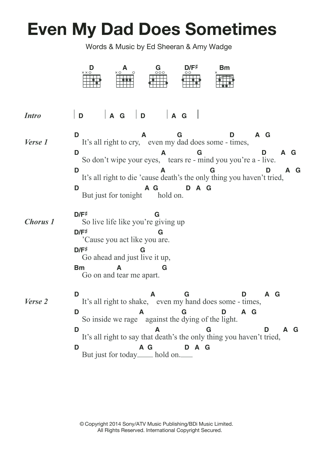 Ed Sheeran Even My Dad Does Sometimes sheet music notes and chords. Download Printable PDF.