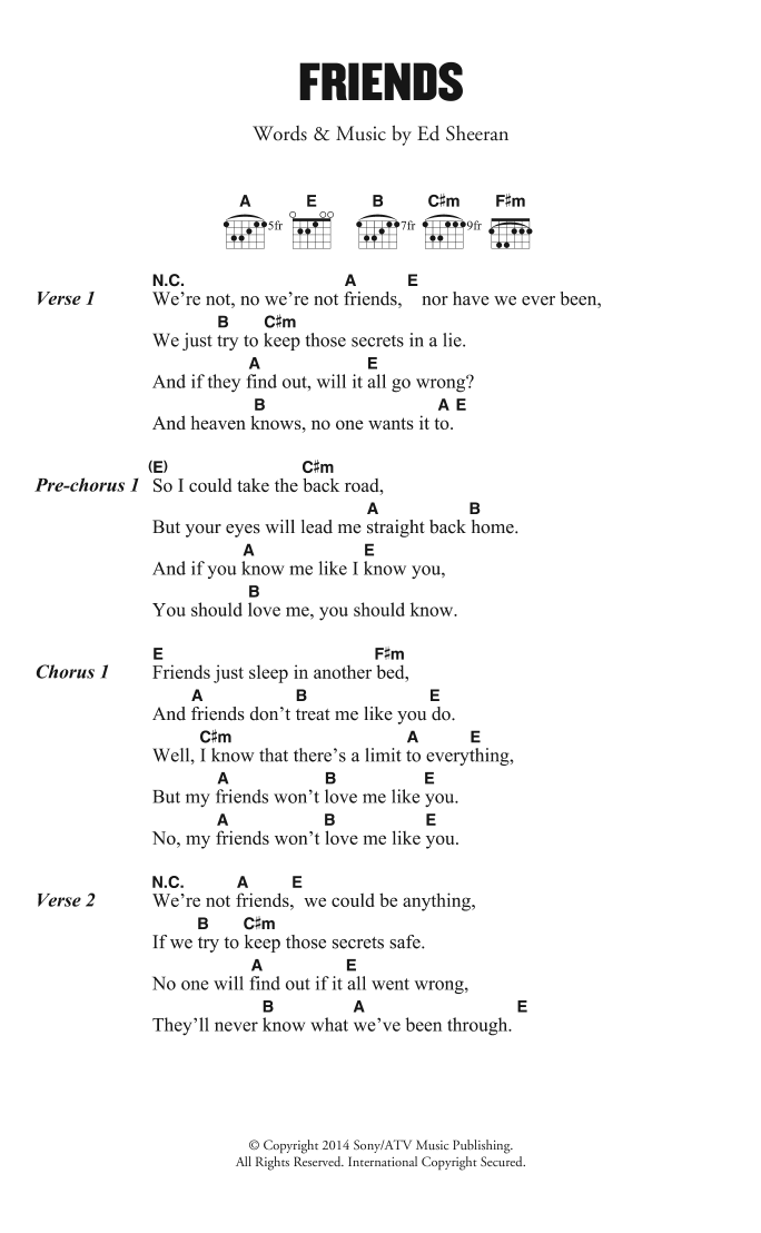 Ed Sheeran Friends sheet music notes and chords arranged for Guitar Chords/Lyrics