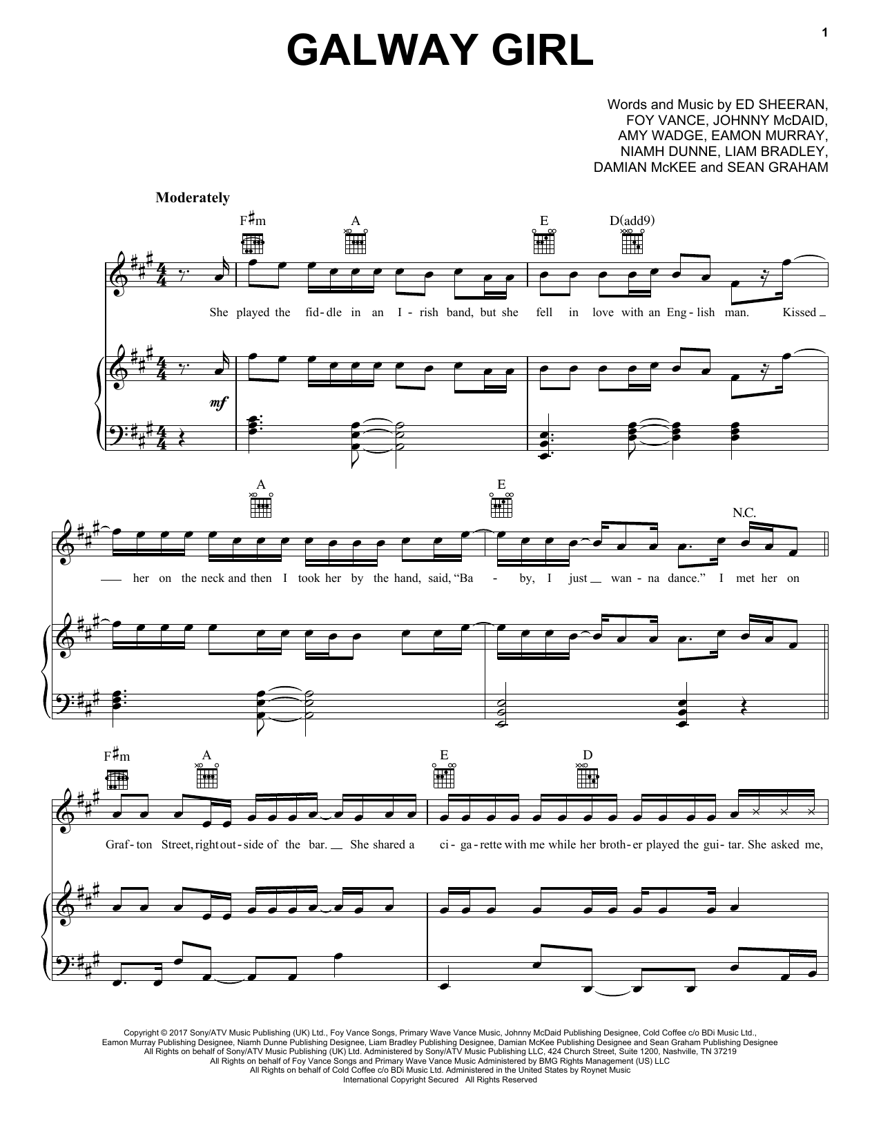 Ed Sheeran Galway Girl sheet music notes and chords. Download Printable PDF.