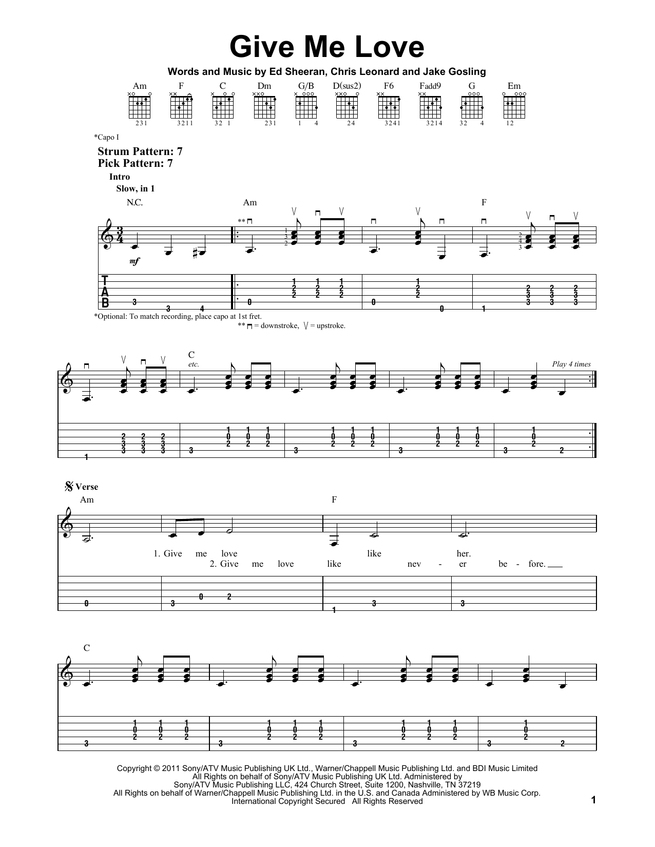 Ed Sheeran Give Me Love sheet music notes and chords. Download Printable PDF.