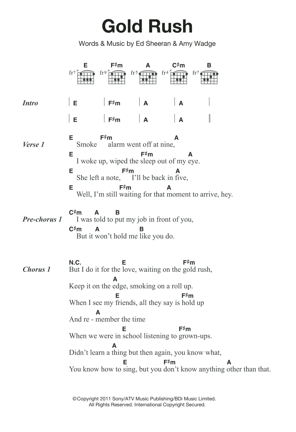 Ed Sheeran Gold Rush sheet music notes and chords. Download Printable PDF.