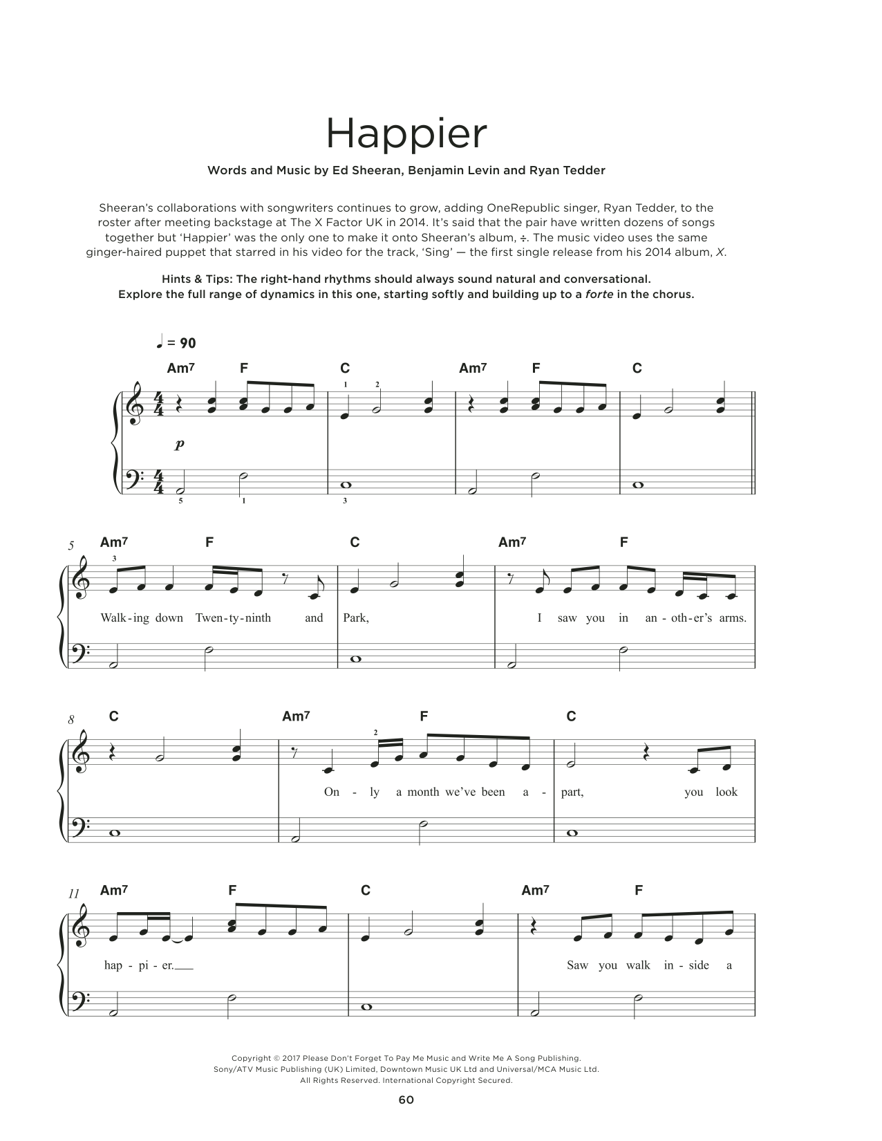 Ed Sheeran Happier sheet music notes and chords. Download Printable PDF.