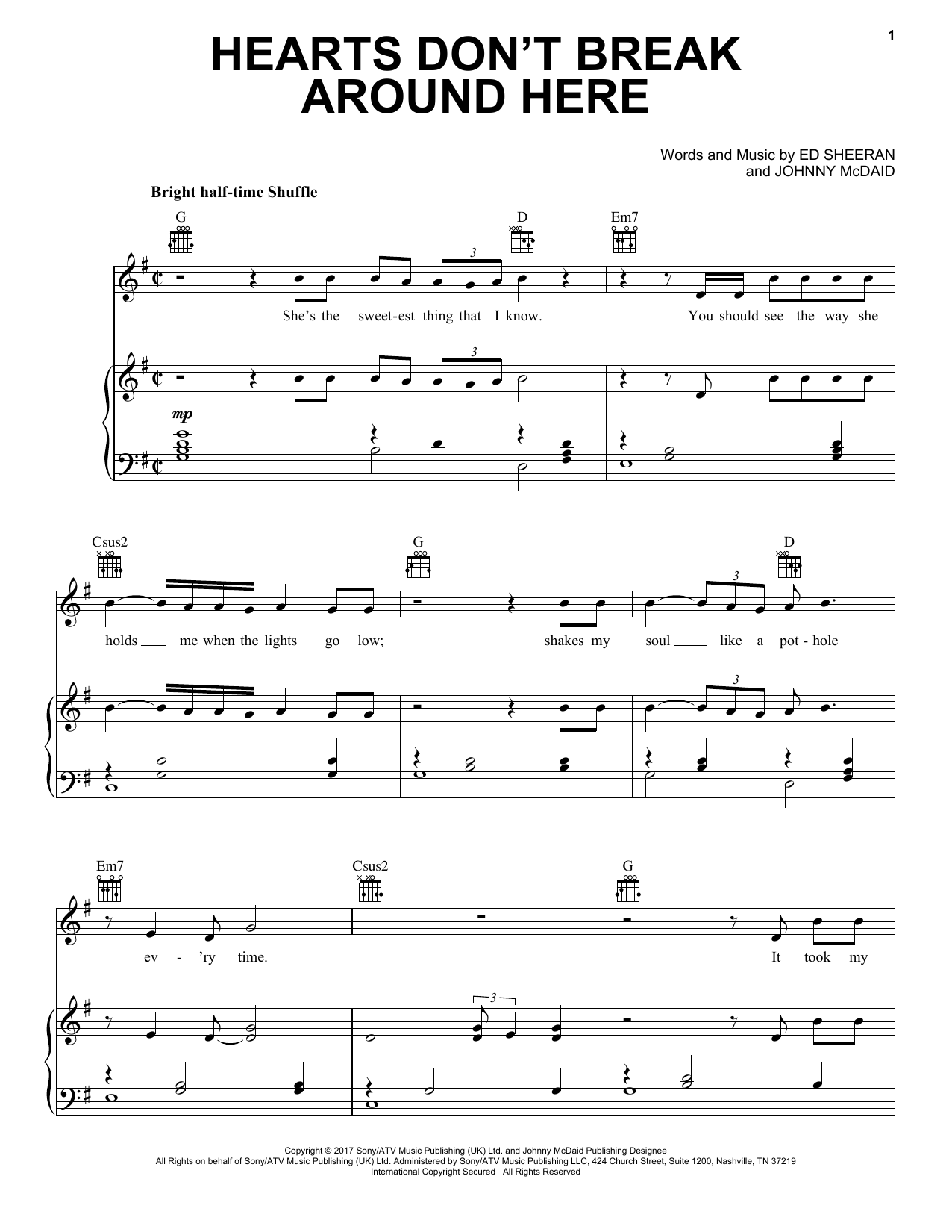 Ed Sheeran Hearts Don't Break Around Here sheet music notes and chords. Download Printable PDF.