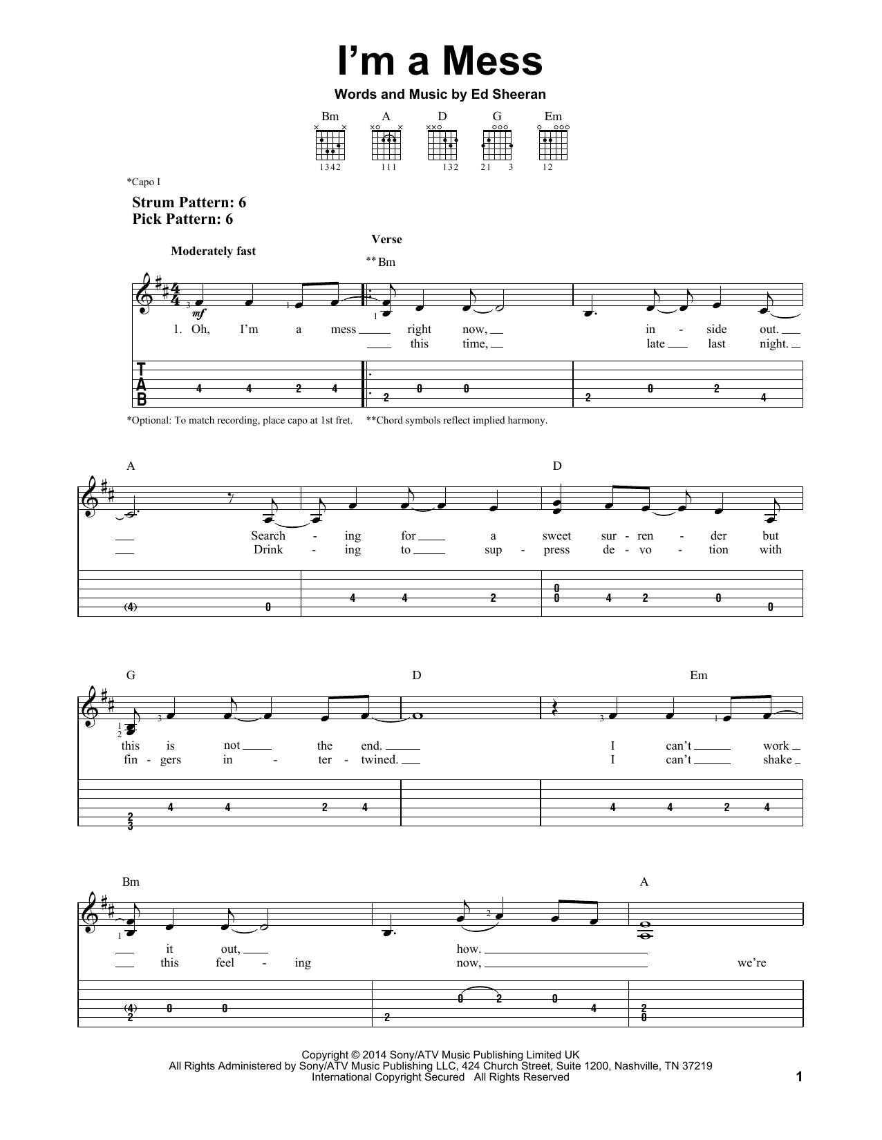 Ed Sheeran I'm A Mess sheet music notes and chords. Download Printable PDF.