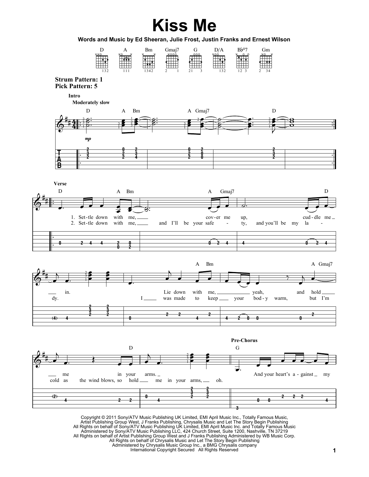 Ed Sheeran Kiss Me sheet music notes and chords. Download Printable PDF.