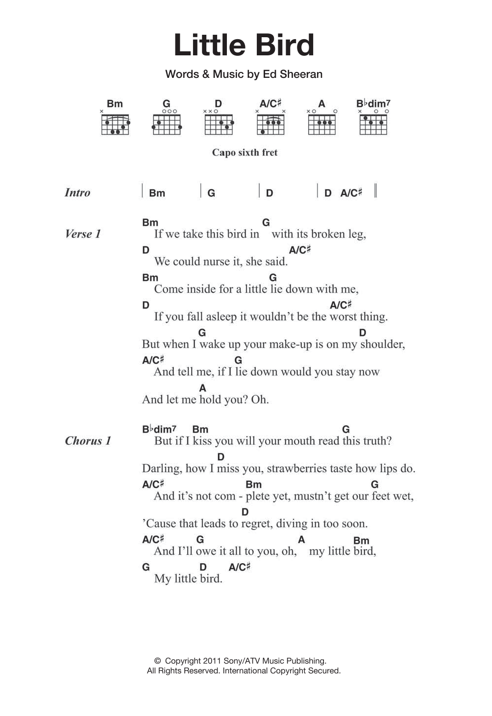 Ed Sheeran Little Bird sheet music notes and chords. Download Printable PDF.