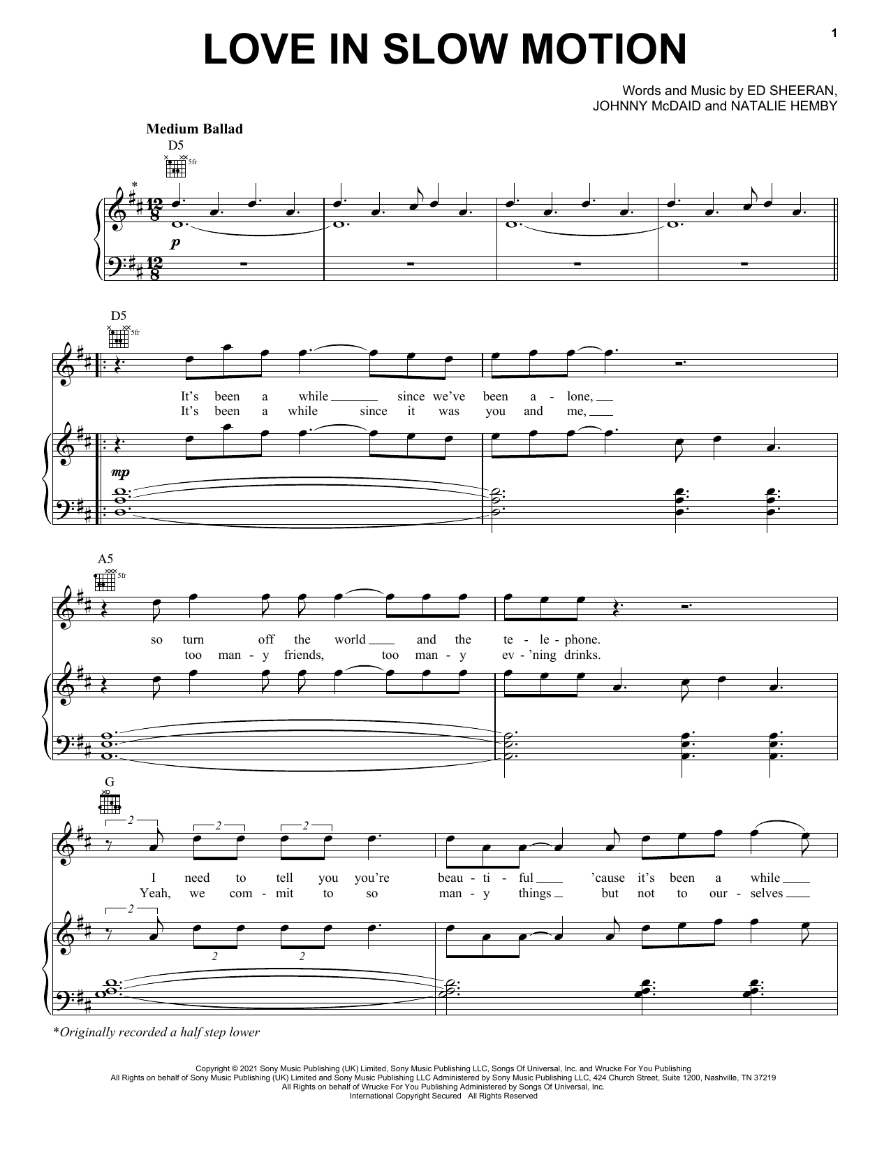 Ed Sheeran Love In Slow Motion sheet music notes and chords. Download Printable PDF.