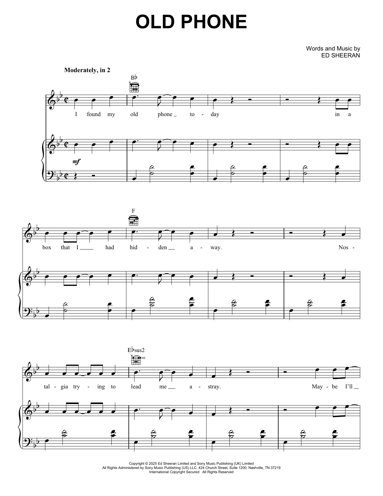 Learn to play Ed Sheeran Old Phone sheet music for Piano, Vocal & Guitar Chords (Right-Hand Melody) in minutes. Price: 7.8900$ Ed Sheeran Old Phone sheet music notes and chords arranged for Piano, Vocal & Guitar Chords (Right-Hand Melody)