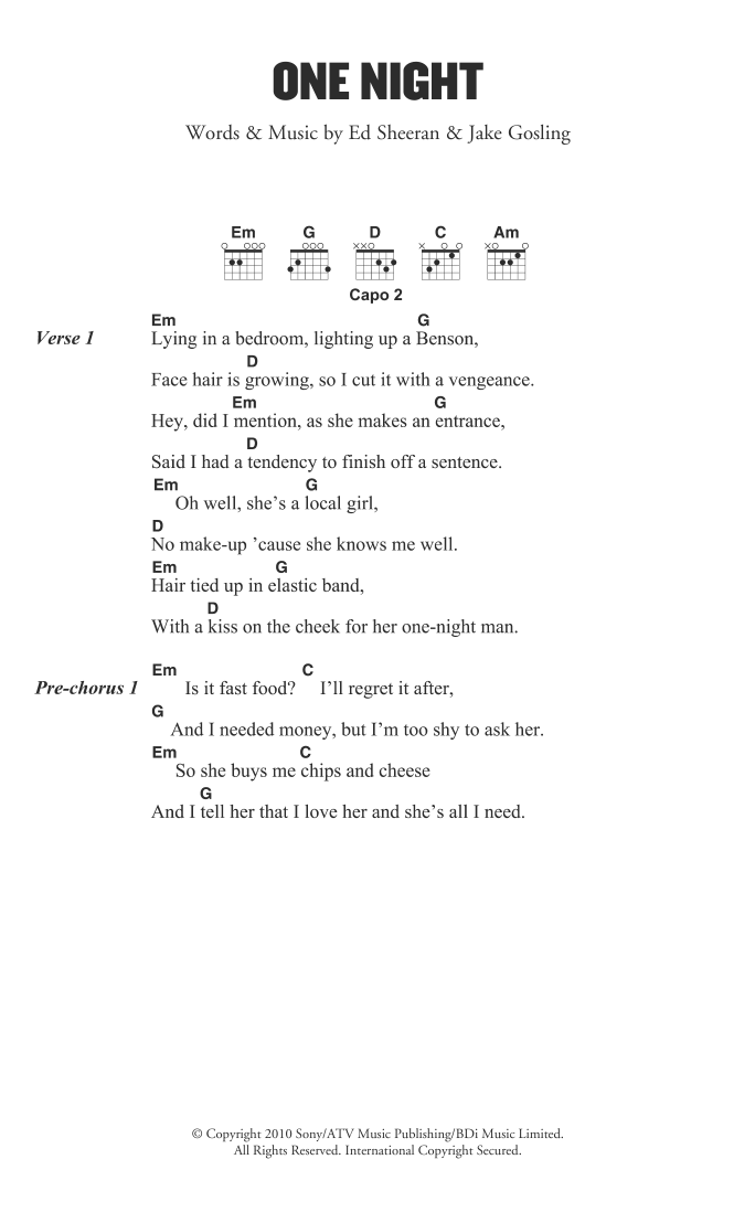 Ed Sheeran One Night sheet music notes and chords. Download Printable PDF.