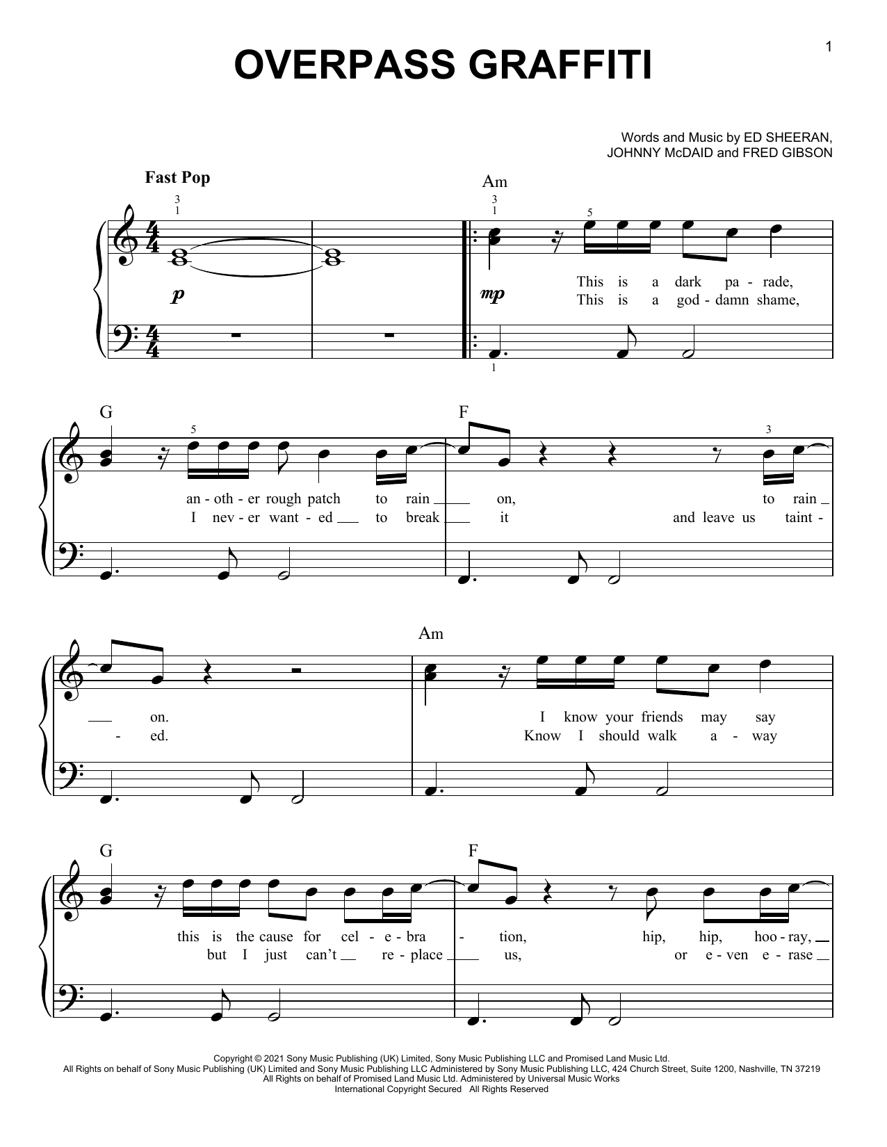 Ed Sheeran Overpass Graffiti sheet music notes and chords. Download Printable PDF.