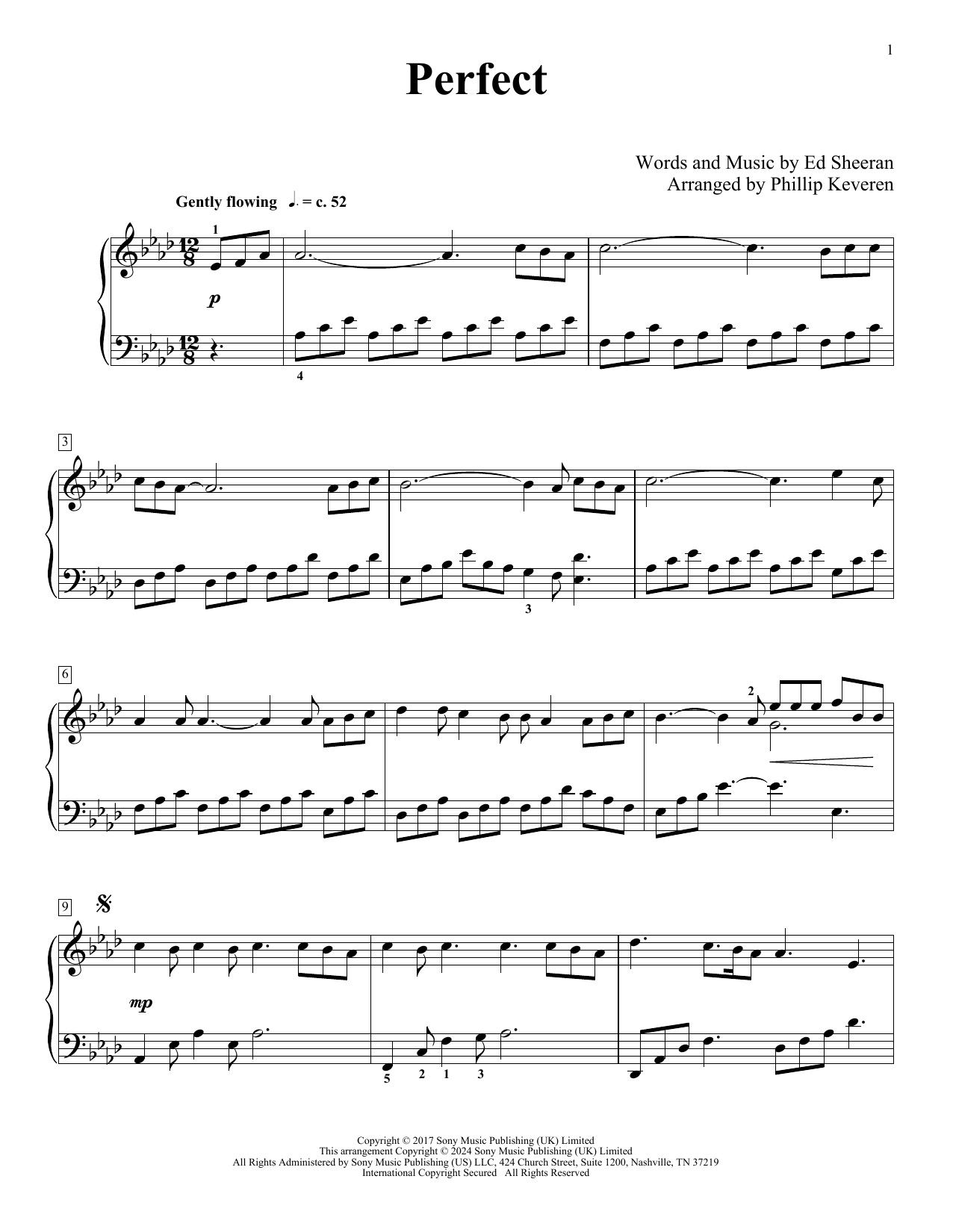 Ed Sheeran Perfect (arr. Phillip Keveren) sheet music notes and chords arranged for Piano Solo