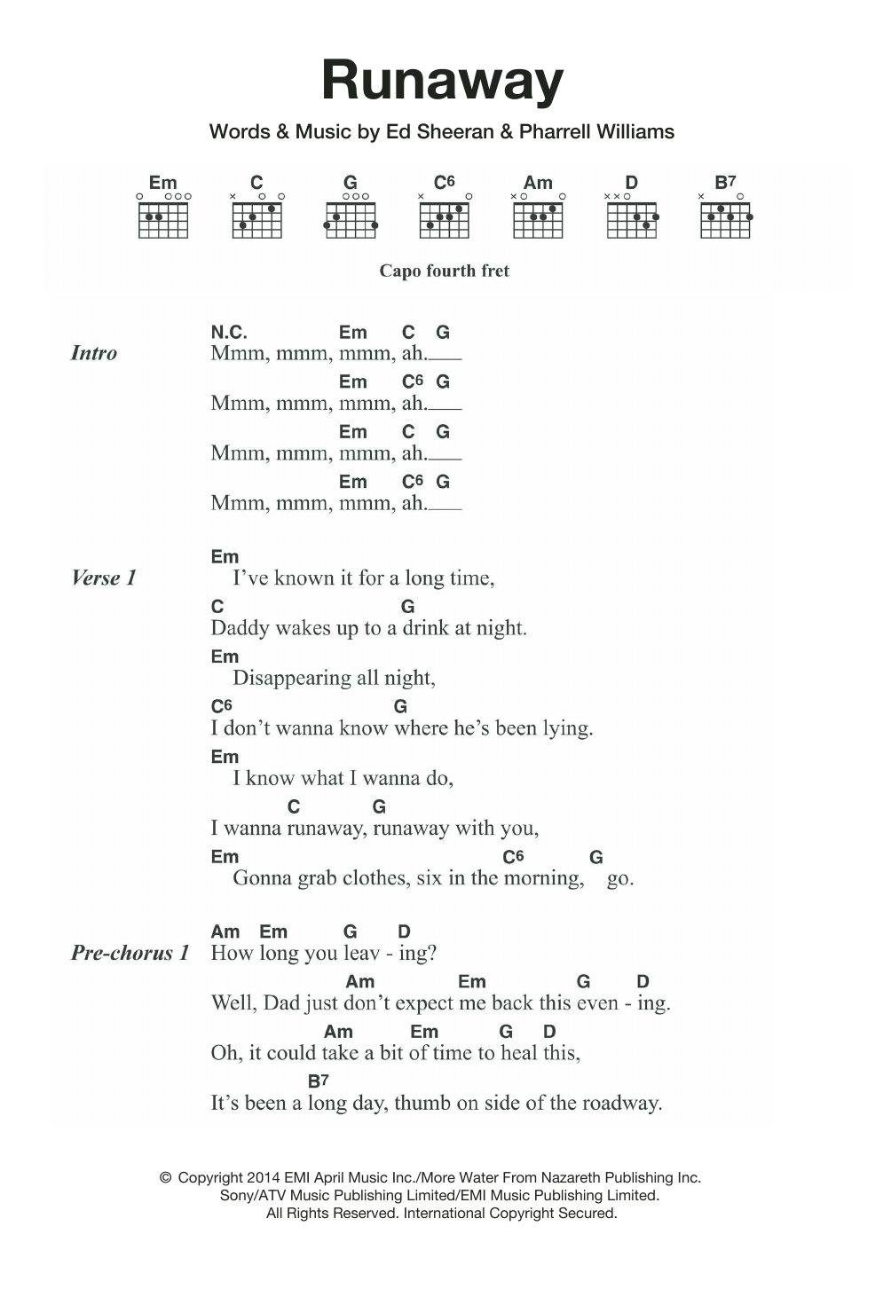 Ed Sheeran Runaway sheet music notes and chords. Download Printable PDF.