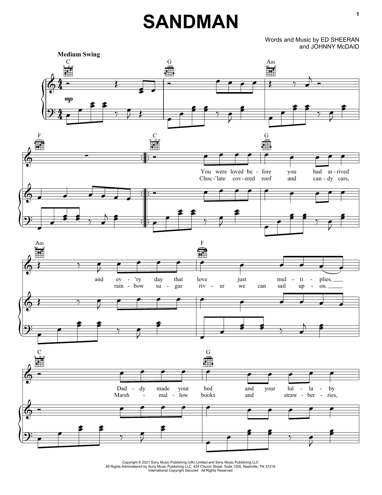 Ed Sheeran Sandman sheet music notes and chords. Download Printable PDF.