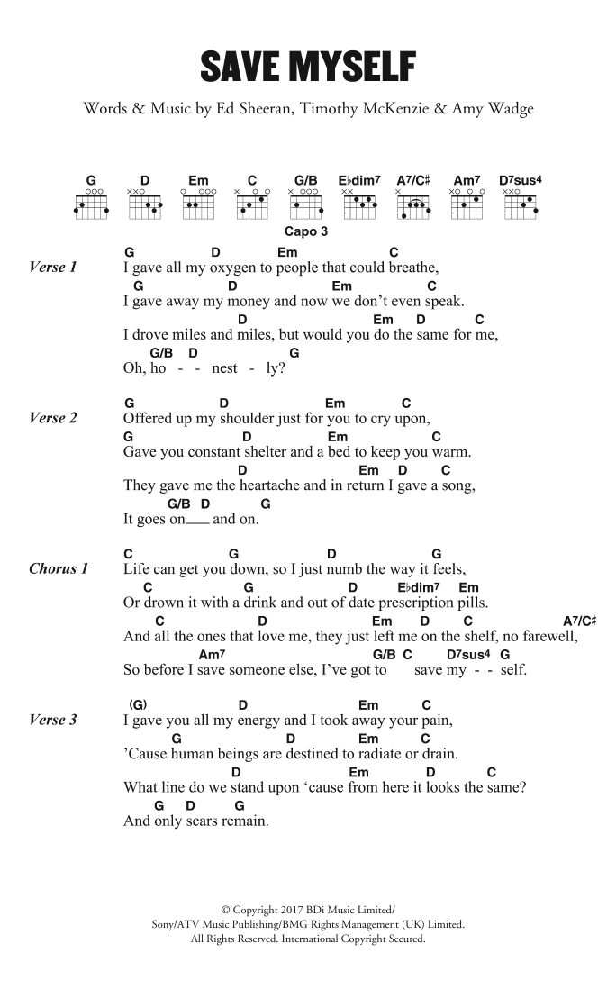 Ed Sheeran Save Myself sheet music notes and chords. Download Printable PDF.