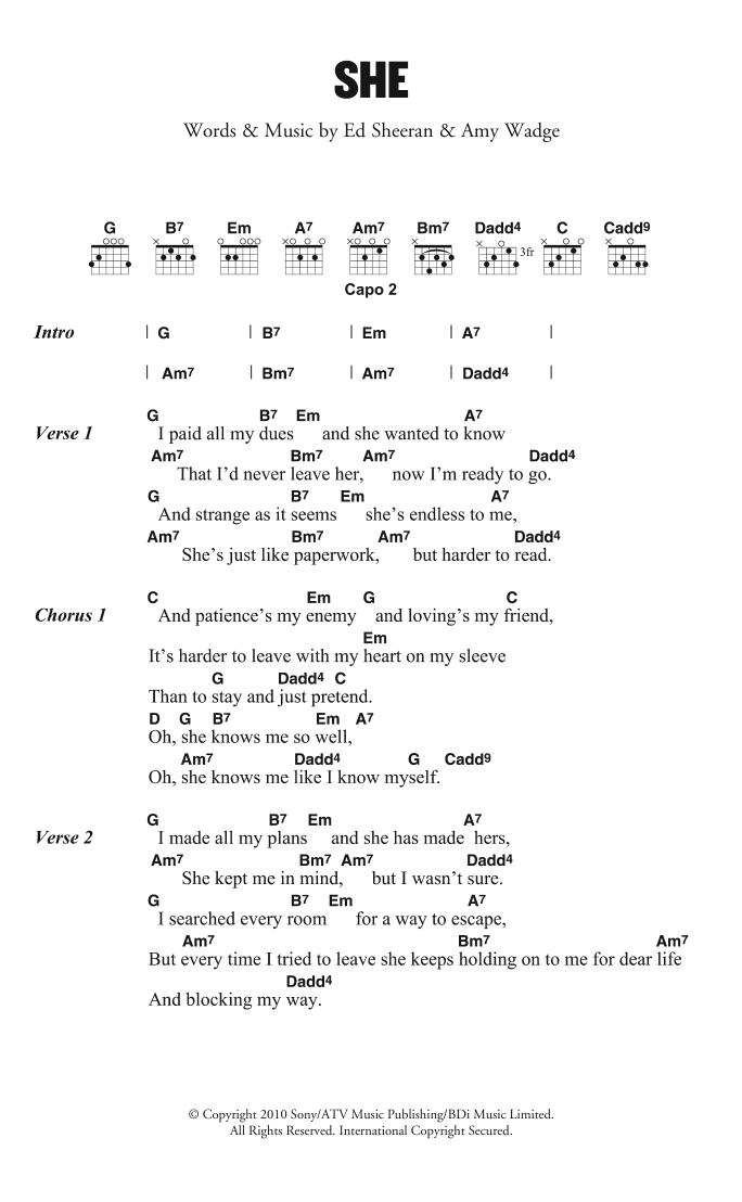 Ed Sheeran She sheet music notes and chords. Download Printable PDF.