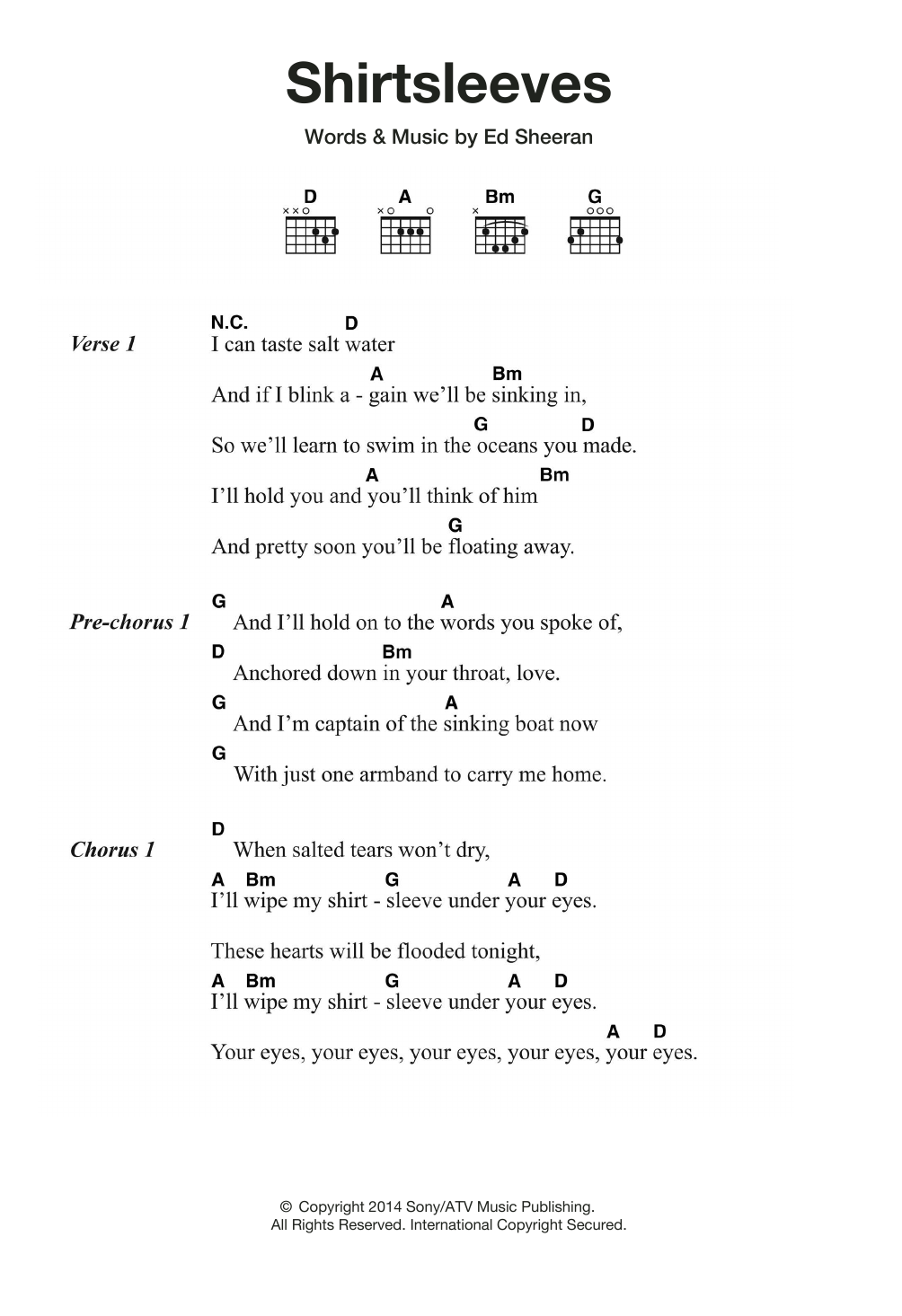 Ed Sheeran Shirtsleeves sheet music notes and chords. Download Printable PDF.