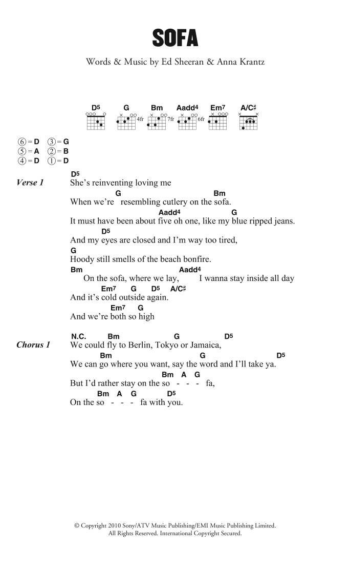 Ed Sheeran Sofa sheet music notes and chords. Download Printable PDF.