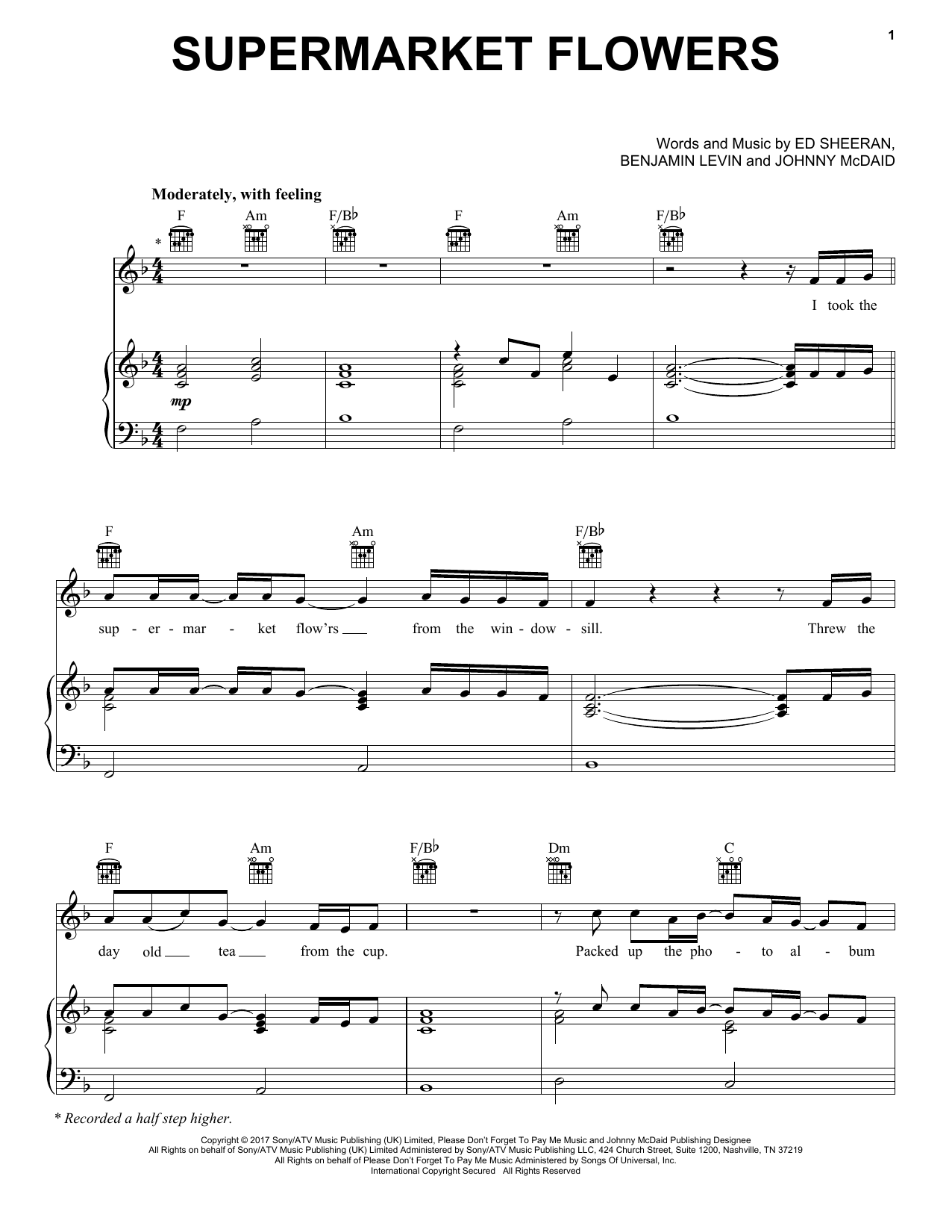 Ed Sheeran Supermarket Flowers sheet music notes and chords. Download Printable PDF.