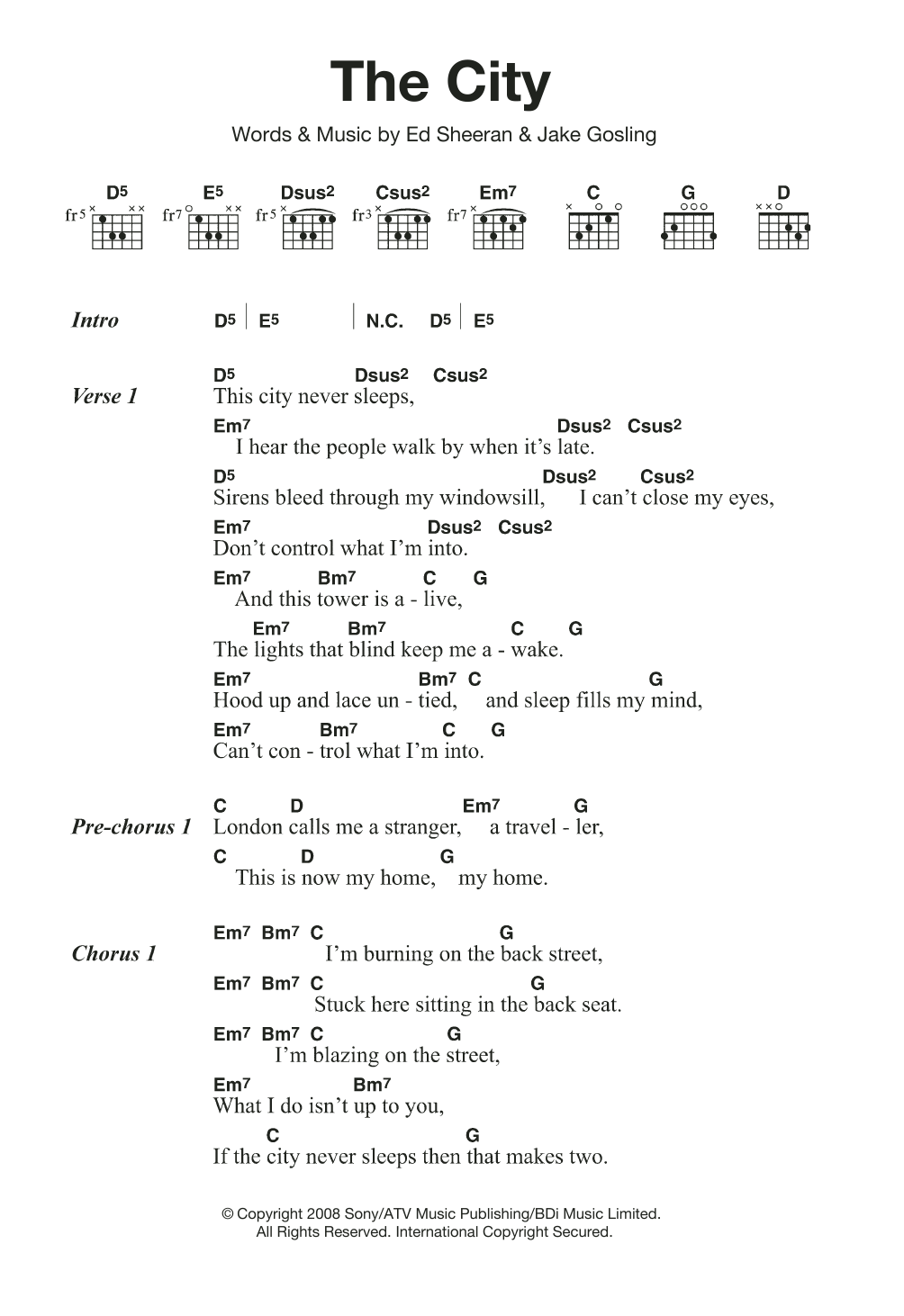 Ed Sheeran The City sheet music notes and chords. Download Printable PDF.