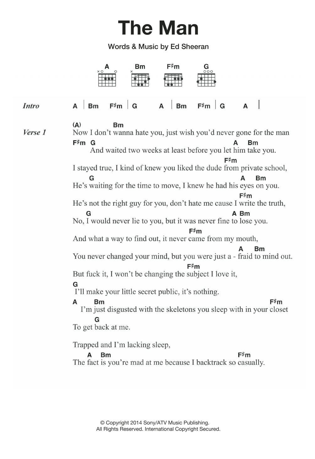 Ed Sheeran The Man sheet music notes and chords. Download Printable PDF.