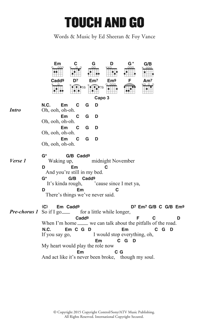 Ed Sheeran Touch And Go sheet music notes and chords. Download Printable PDF.