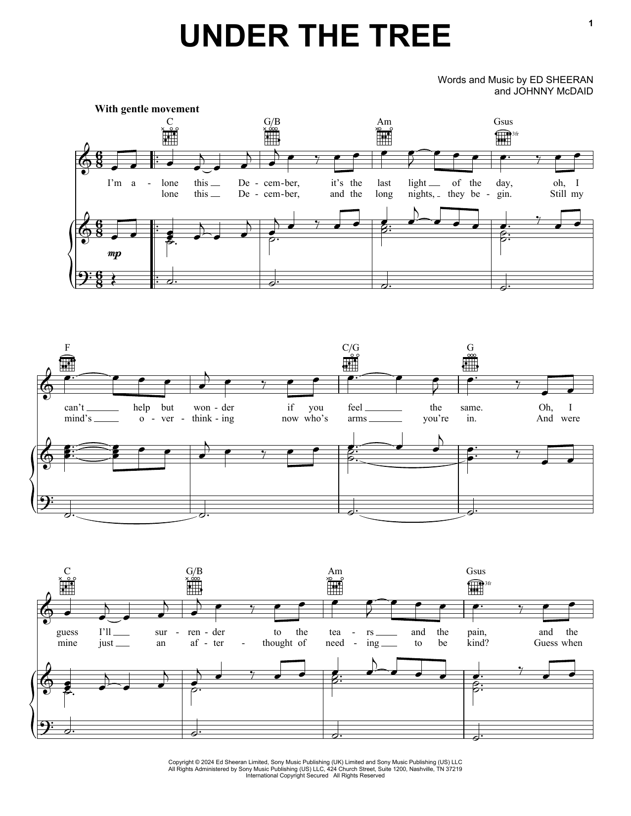 Ed Sheeran Under The Tree (from That Christmas) sheet music notes and chords. Download Printable PDF.